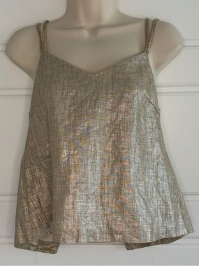 Zara Linen Taupe Shimmer Spaghetti Strap Tie Back Crop Top Size XS Night Out